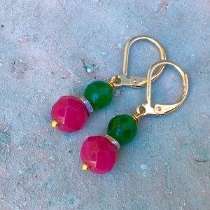 Pink Jade Emerald Sundance Charm Earrings